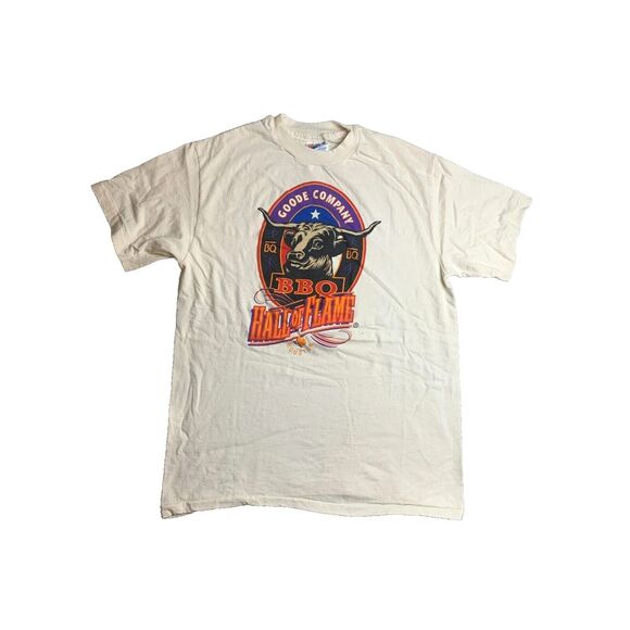 VTG Houston Texas Shirt Adult Medium Beige BBQ Hall Of‎ Flame Single Stitch 90s - Picture 1 of 9